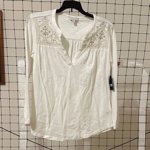 Lucky Brand Cream Embroidered Blouse